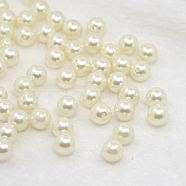 ABS Plastic Imitation Pearl Round Beads, Half Drilled, Cornsilk, 8mm, Hole: 1mm(X-MACR-F065-22)