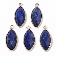 Natural Lapis Lazuli Pendants, with Golden Plated Edge Brass Findings, Faceted, Horse Eye, 20x9x5mm, Hole: 1.2mm(X-G-T131-07B)