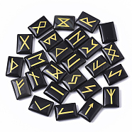 Natural Obsidian Cabochons, Divination Stone, Rectangle with Runes/Futhark/Futhorc, 20x15x6.5mm, 25pcs/et(G-R461-15A)