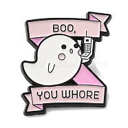Halloween Ghost with Word BOO Who're You Enamel Pin, Electrophoresis Black Zinc Alloy Brooch for Backpack Clothes, 30x28x1.5mm(JEWB-E023-05EB-01)