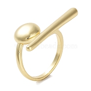 Rack Plating Brass Open Cuff Rings, Long-Lasting Plated, Cadmium Free & Lead Free, Oval and Stick, Real 18K Gold Plated, Adjustable(RJEW-M172-04G)