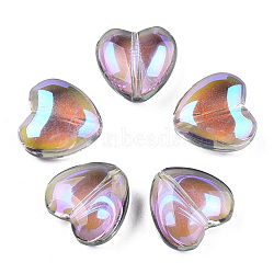 Transparent Electroplate Glass Beads, AB Color Plated
, Heart, Violet, 12x12x5.5mm, Hole: 1mm(GLAA-N035-030-K01)