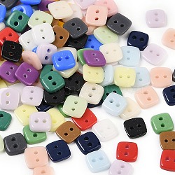 2-Hole Glass Buttons, Square, Mixed Color, 10x10x3mm, Hole: 1.6mm(PORC-R010-10)