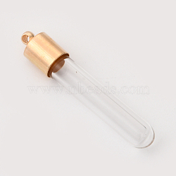 Glass Bottle Pendants, with Brass Findings, Golden, 37x6mm, Hole: 1.6mm, Capacity: 1ml(0.03fl. oz)(GLAA-R203-01G)