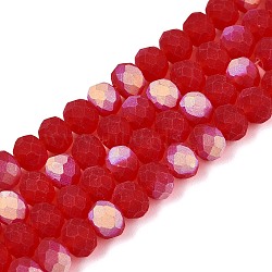 Transparent Glass Beads Strands, Faceted, Frosted, Half AB Color Plated, Rondelle, Red, 8x6mm, Hole: 1mm, about 64~65pcs/strand, 40~41cm(X-EGLA-A044-T8mm-MB01)