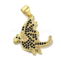 Brass Micro Pave Cubic Zirconia Pendants, with Enamel, Real 18K Gold Plated, Dinosaur, Black, 22x19.5x2mm, Hole: 5x3.5mm(KK-Z042-18G-02)