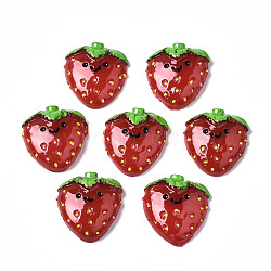 Spray Painted Resin Cabochons, Strawberry with Smile, Red, 26~27x24.5x7~8mm(CRES-Q215-012)