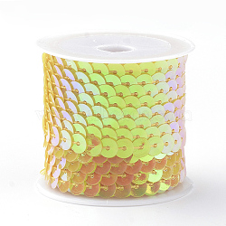 Eco-Friendly Plastic Paillette Beads, Sequins Beads, Ornament Accessories, AB Color, Flat Round, Gold, 6mm, about 5m/roll(PVC-Q092-6mm-P91)