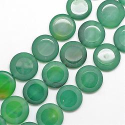 Natural Agate Beads Strand, Half Frosted, Dyed, Flat Round, Green, 24~27x5~7.5mm, Hole: 2.5mm, about 15pcs/strand, 15.5 inch(G-S234-07)