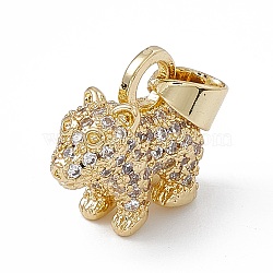 Rack Plating Brass Micro Pave Cubic Zirconia Charms, Cadmium Free & Lead Free, Long-Lasting Plated, 3D Dog Charm, Real 18K Gold Plated, 14x17x7mm, Hole: 4x5mm(KK-G451-14G)
