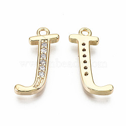 Brass Micro Pave Clear Cubic Zirconia Pendants, Nickel Free, Real 18K Gold Plated, Word, Letter.J, 17x10x2mm, Hole: 1.5mm(KK-S360-053J-NF)