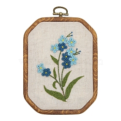 DIY Flower Pattern Embroidery Starter Kit, Including Embroidery Cloth & Thread, Needle, Embroidery Frame, Instruction Sheet, Steel Blue, 5.91x4.33 inch(150x110mm)(PW-WG37216-12)