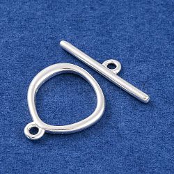 Brass Toggle Clasps, Lead Free & Cadmium Free, 925 Sterling Silver Plated, Ring: 16x14x2mm, Hole: 1.2mm, Bar: 19x1.6x1mm, Hole: 1.4mm(KK-U024-01S)