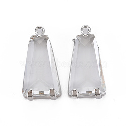 Transparent Glass Pendants, with Brass Findings, Long-Lasting Plated, Faceted, Trapezoid, Platinum, 23.5x11x5mm, Hole: 1.4mm(X-GLAA-Q088-024A)