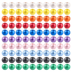 100Pcs 10 Colors Painted Natural Wood Beads, Pearlized, Round, Mixed Color, 10x8.5mm, Hole: 3mm, 10pcs/color(WOOD-YW0001-08)