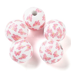 Easter Theme Printed Wood European Beads, Large Hole Beads, Round, Pink, 16mm, Hole: 4.5mm(WOOD-M010-02H)