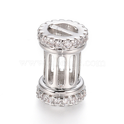 Hollow Brass Micro Pave Clear Cubic Zirconia Beads, Hollow, Column, Platinum, 14.5x10mm, Hole: 5x2.5mm(ZIRC-L085-53P)