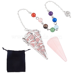 SUNNYCLUE Natural Rose Quartz Cone Dowsing Pendulums, with Platinum Brass Findings, 10-1/2 inch(26.67cm), 1pc/bag(G-SC0002-22D)