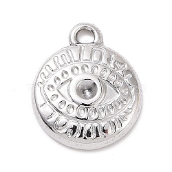 304 Stainless Steel Charms, Flat Round with Eye Pattern Charms, Stainless Steel Color, Fit for 2.5mm Rhinestone, 14x12x2.5mm, Hole: 1.4mm(STAS-G287-10P)
