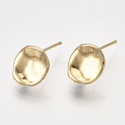 Brass Stud Earring Findings, with Loop, Flat Round, Real 18K Gold Plated, 11.5x10mm, Hole: 1.2mm, Pin: 0.8mm(KK-S348-414)