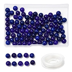 100Pcs Natural White Jade Beads, Round, Dyed, with Strong Stretchy Beading Elastic Thread, Flat Crystal Jewelry String for Jewelry Making, Dark Blue, 8mm, Hole: 1mm(DIY-SZ0004-58O)