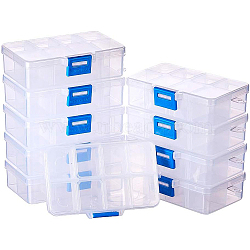 Organizer Storage Plastic Boxes, Rectangle, White, 11x7x3cm, 1 compartment: 3x2.5cm, 8 compartment/box(CON-BC0001-01)
