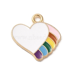 Alloy Enamel Pendants, Light Gold, Heart Charm, White, 18x18x1mm, Hole: 2mm(ENAM-E064-02KCG)