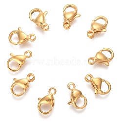304 Stainless Steel Lobster Claw Clasps, Golden, 9x6x3mm, Hole: 1.2mm(STAS-T040-PJ212-9)