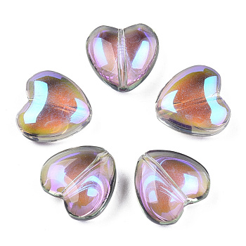Transparent Electroplate Glass Beads, AB Color Plated
, Heart, Violet, 12x12x5.5mm, Hole: 1mm