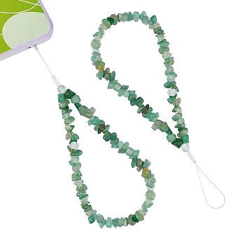 Natural Green Aventurine Chips Cell Phone Lanyard Wrist Strap, with Braided Nylon Thread, 20cm