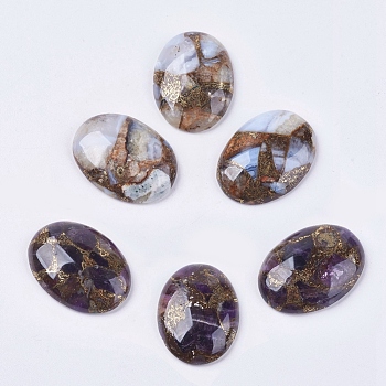 Natural Gemstone Cabochons, with Gold Line, Oval, Dyed, Mixed Color, 30x22x6~6.5mm