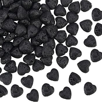 2 Strands Natural Lava Rock Beads Strands, Heart, Black, 10x10x5mm, Hole: 0.6mm, about 39~40pcs/strand, 15.67 inch(39.8cm)