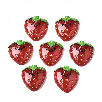Spray Painted Resin Cabochons, Strawberry with Smile, Red, 26~27x24.5x7~8mm