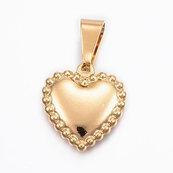 304 Stainless Steel Pendants, Heart with Beaded, Golden, 19x18x3mm, Hole: 9x4.5mm