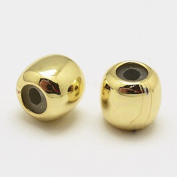 Brass Crimp Beads, with Plastic, Oval, Cadmium Free & Nickel Free & Lead Free, Real 18K Gold Plated, 6x5.8mm, Hole: 2mm