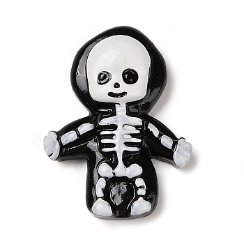 Skeleton Halloween Opaque Resin Decoden Cabochons, Halloween Jewelry Craft, Black, 33.5x25x9mm