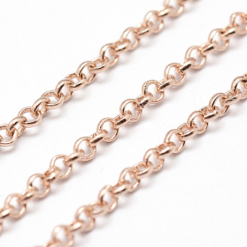 Brass Rolo Chains, Belcher Chain, Soldered, Lead Free & Nickel Free & Cadmium Free, Real Rose Gold Plated, 2x0.5mm