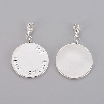 Brass Pendants, Flat Round, Silver Color Plated, Size: about 24mm wide, 39mm long, 2mm thick, hole: 3mm