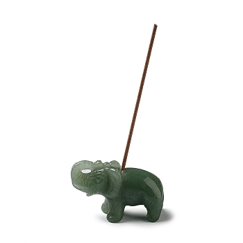 Natural Green Aventurine Incense Burners, Incense Holders, Home Office Teahouse Zen Buddhist Supplies, Elephant, 33x51x20mm, Hole: 2mm