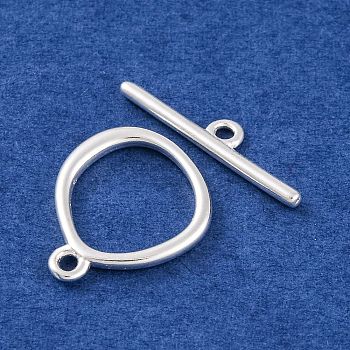 Brass Toggle Clasps, Lead Free & Cadmium Free, 925 Sterling Silver Plated, Ring: 16x14x2mm, Hole: 1.2mm, Bar: 19x1.6x1mm, Hole: 1.4mm