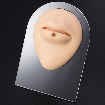 Soft Silicone Mouth Flexible Model Body Navel Displays with Acrylic Stands, Jewelry Display Teaching Tools for Piercing Suture Acupuncture Practice, PeachPuff, Stand: 8x5.1x10.6cm, Silicone: 7.1x5.9x2.3cm