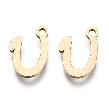 201 Stainless Steel Charms, Laser Cut, Alphabet, Golden, Letter.U, 10x8.5x1mm, Hole: 1.4mm