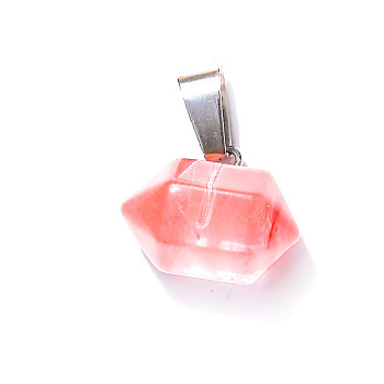 Cherry Quartz Glass Double Terminal Pointed Pendants, Faceted Bullet Charms, 10x16mm