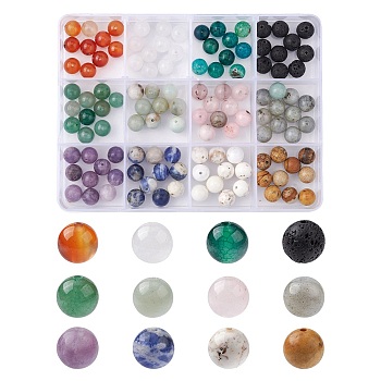 120Pcs 12 Styles Mixed Gemstone Round Beads, Mixed Dyed and Undyed, 8~8.5mm, Hole: 1mm, 10pcs/style