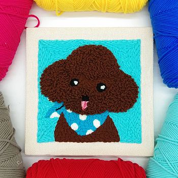 Dog Punch Embroidery Supplies Kit, including Instruction, Embroidery Fabric with Solid Wood Frame, Plastic Needle and 7 Colors Threads, Mixed Color, 16~263x1.3~263x2.5~18mm