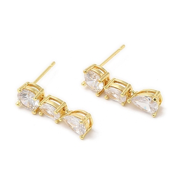 Rack Plating Brass Teardrop Stud Earrings with Crystal Rhinestone for Women, Long-Lasting Plated, Lead Free & Cadmium Free, Real 18K Gold Plated, 20x6mm