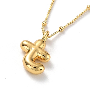 Initial Letter Brass Pendant Necklaces, Real 18K Gold Plated, Letter T, 17.52 inch(445mm), Letter: 19x12.5mm.