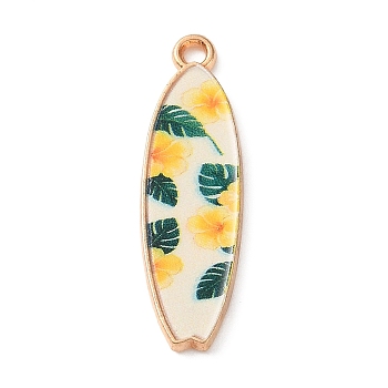 Printed Alloy Pendants, Oval Charms, Golden, Gold, 30.5x9x1.5mm, Hole: 1.8mm