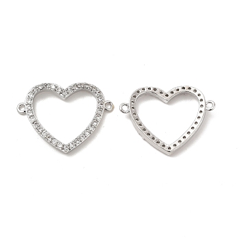 Brass Micro Pave Clear Cubic Zirconia Connector Charms, Heart Links, Platinum, 18x24x2.5mm, Hole: 1.2mm