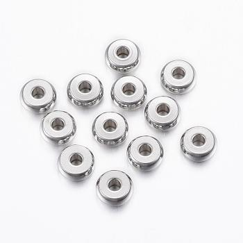 201 Stainless Steel Spacer Beads, Flat Round, Stainless Steel Color, 7x3mm, Hole: 2mm
